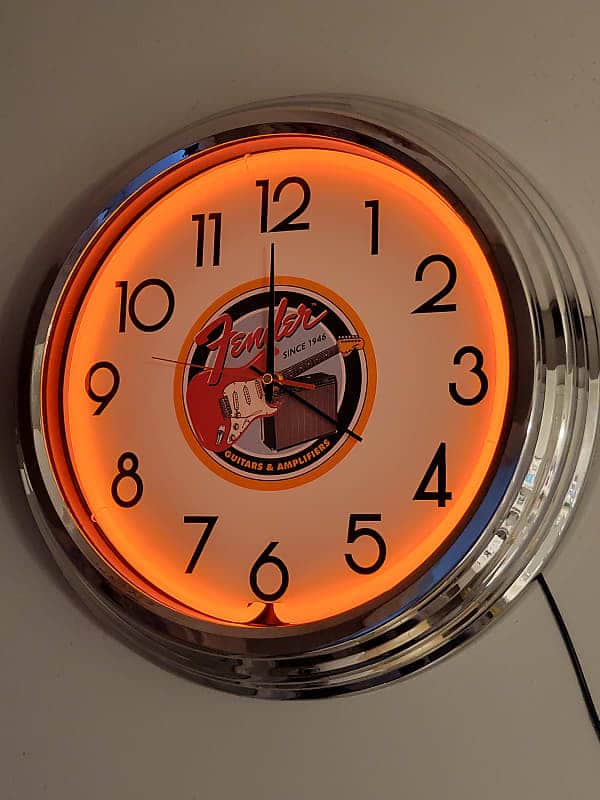 Fender Guitars Dealer Style Orange Neon Light Up Clock Killer Cool Man Cave/Garage/Bar Item Strat & Twin Reverb image 1