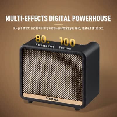 SONICAKE 10W BT Guitar Amplifier, Multi-effect Digital Modeling Speakers with APP, Portable Desktop All-in-one Guitar Amp with 80 Effects 100 Preset for Bedroom Practice, OTG AMPCUBE QAM-20(Shipping from local US,UK,EU warehouse) image 2