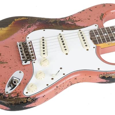 Fender Custom Shop '65 Stratocaster Super Heavy Relic Tahitian Coral Over Sunburst image 1