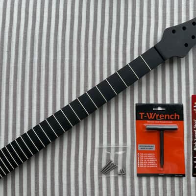 MOSES GRAPHITE 24-fret custom-application COMPOSITE guitar neck, 25-1/2" scale, SIDE DOTS only, TILTBACK 3+3 headstock, FENDER Stratocaster shaped heel, with size # 8-32 threaded insert installation kit image 21