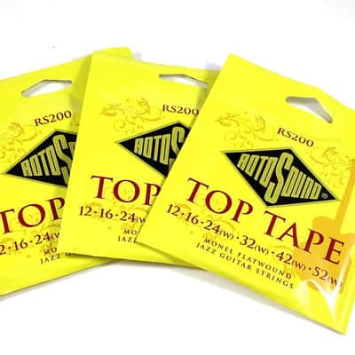 RotoSound Top Tape 3 Pack Monel Flatwound Electric Guitar Strings RS200 12-52