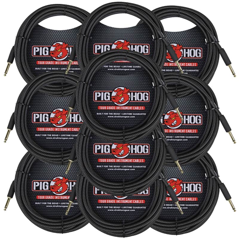 10 Pack Pig Hog PCH20BK Woven Black Vintage Series Instrument Cable, 20 Ft - New image 1