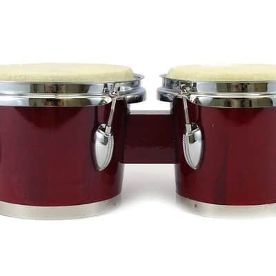 Zension 7" and 8" BONGO DRUMS - Latin Percussion Bongos Set Cowhide Tuning Key RED Wood image 2