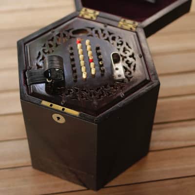 CONCERTINA Keith, Prowse & Co. 48 Button English Chromatic (1855) - Rose wood ends, Made in England, with wooden hard case image 11