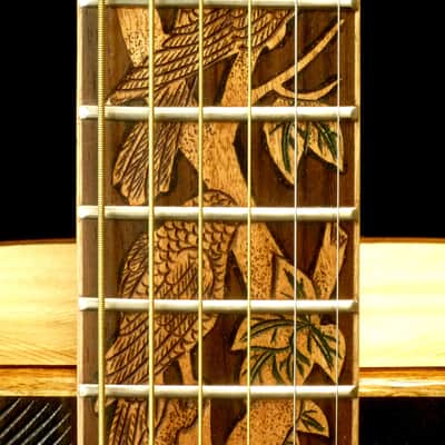 Blueberry Dreadnought Acoustic Steel String Guitar Birds Motif - Hand Made and Hand Carved image 8