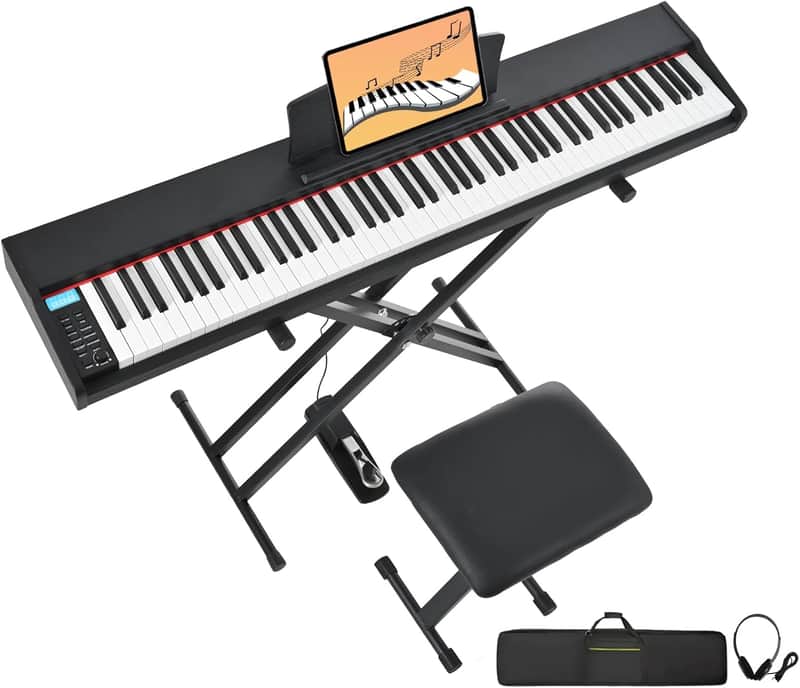 Digital Piano 88 Key Weighted with Piano Bench, 88 Key Full Size Semi Weighted Keyboard Piano, Electronic Piano for Beginner,with Adjustable Stand,Carrying Case,Sustain Pedal,Headphone (Black) image 1