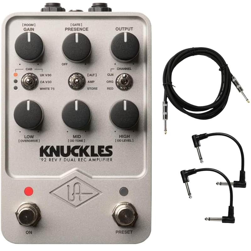 Universal Audio UAFX Knuckles '92 Dual Rec Amplifier Pedal - Bundle with Instrument Cable and 2 Patch Cables image 1