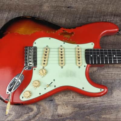 MyDream Partcaster Custom Built - Fiesta Red over Sunburst SRV image 3
