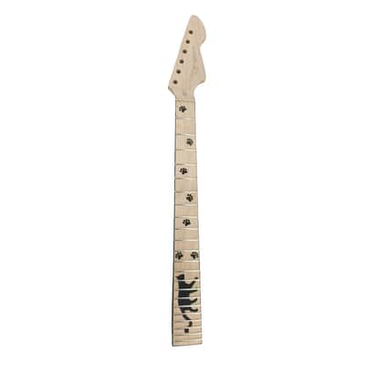 22 Fret Electric Guitar Neck 25.5 inch Maple Wood Neck with Cat Inlay Maple Fretboard, Bolt-On Neck for Builds image 1