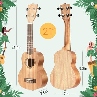 21 Inch Ukulele Mahogany Beginner Kit Soprano Ukelele with Gig Bag Rainbow Strap Fretboard Stickers for Both Adults and Kids image 2