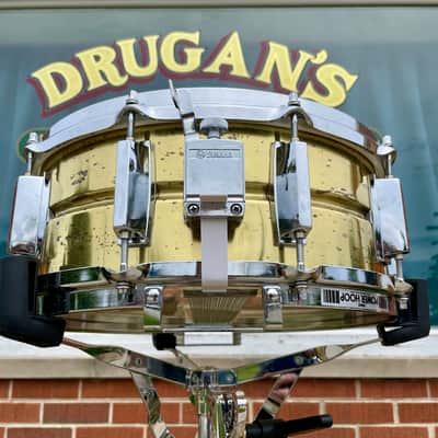 1980s Yamaha SD495 5.5x14 Brass Snare Drum 10-Lug image 4