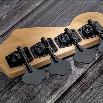 Musiclily Basic 4-in-line 24:1 Ratio Open Gear Machine Heads Tuners Tuning Pegs Keys with Clover Button for Electric Bass, Black image 4