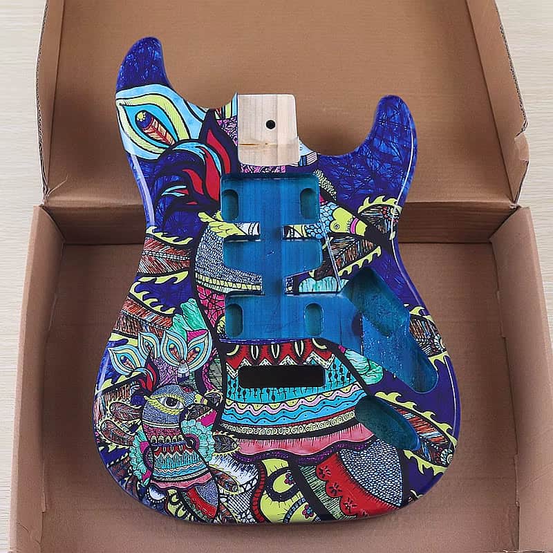 Custom Blue Pattern Finish Guitar Strat Style Poplar Wood Body image 1