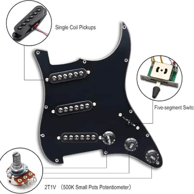 Prewired Pickguard 3 Single Coil Pickups Adjustable Big Screws Loaded Electric Guitar Pickguard for Strandard Straocaster Guitar Parts (Black) image 3