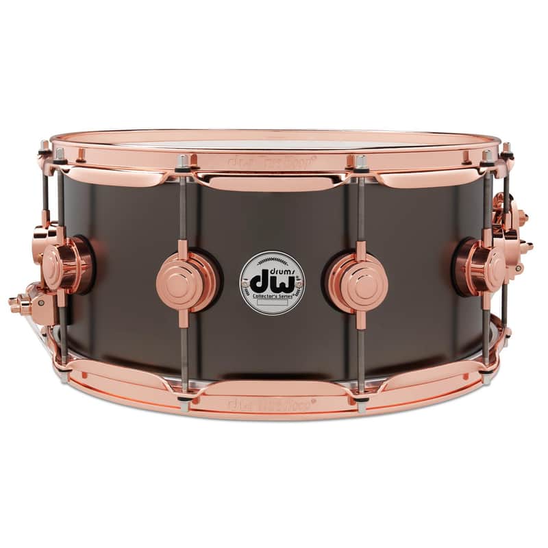 DW Collectors Satin Black Brass Snare Drum 14x6.5 w/Copper Hardware image 1