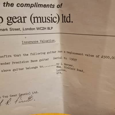 Fender Precision Bass 1957 Artist Owned Ex David Coverdale, Stealers Wheel - Telecaster Headstock, dash serial number, factory natural vintage 50s P-bass, sales receipt image 4