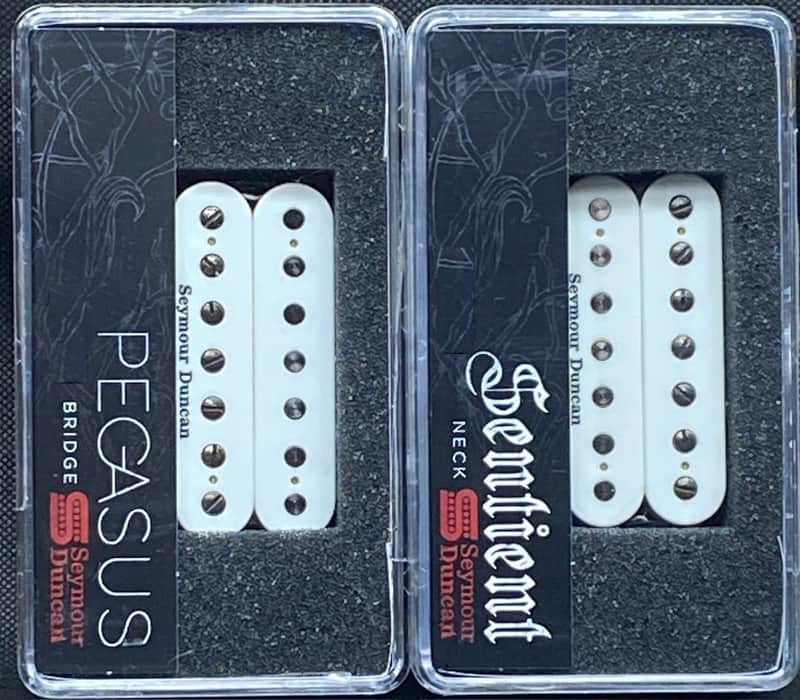 Seymour Duncan Pegasus Bridge & Sentient Neck 7 String Humbucker Passive Mount Pickup Set In White image 1