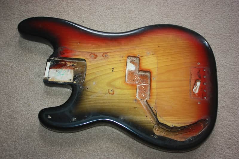 1974 1975 1976 Fender Precision Bass body sunburst lefty left-handed left hand image 1