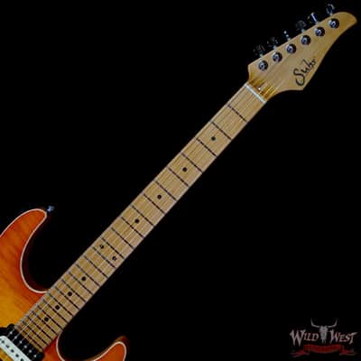 Suhr Custom Modern HSH Flame Top Genuine Mahogany Body Roasted Maple Neck Satin Honey Burst 7.70 LBS image 4