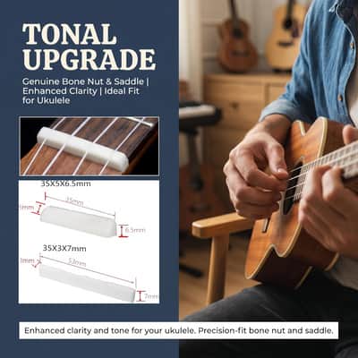 Ukulele Real Bone 53mm Bridge Saddle & 35mm Nut for 4 String Ukulele-Regular image 3