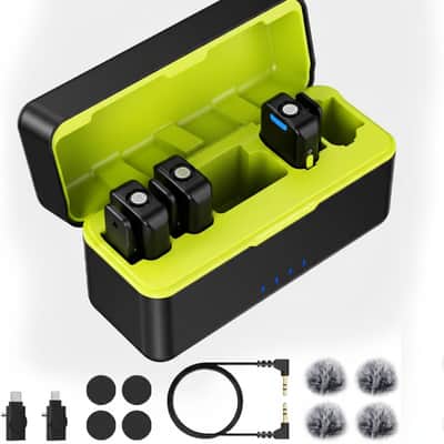 Wireless Lavalier Microphones with 4 Transmitter with Charging Case for iPhone, iPad, Android, Camera, Lapel Mic with 48KHz 24Bit, Noise Cancellation for Video Recording, Vlog image 1