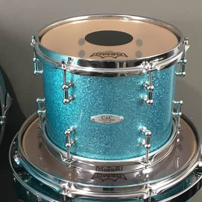 C&C Custom Drum Set Cardwell Drums USA Order Made 10/14/22 CC Rock Kit Turquoise Sparkle American Maple Shells Tube Lugs image 15