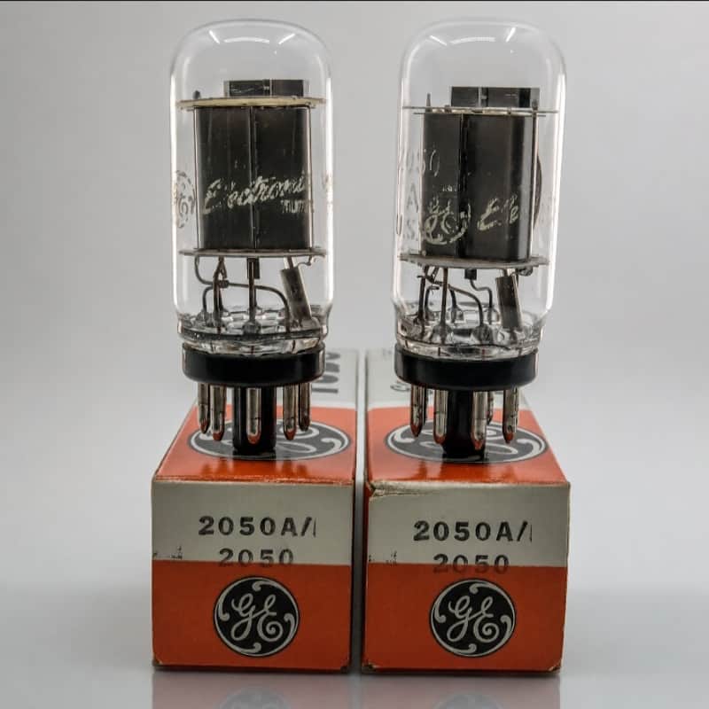 NOS Pair GE 2050A Vacuum Tubes Coin Base Silver Plate USA Tested image 1