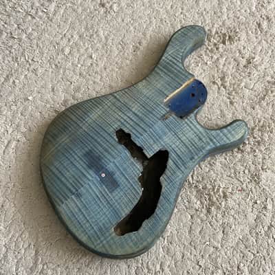 Tiger Maple Top Blue Electric Bass Guitar Body DIY Project image 2