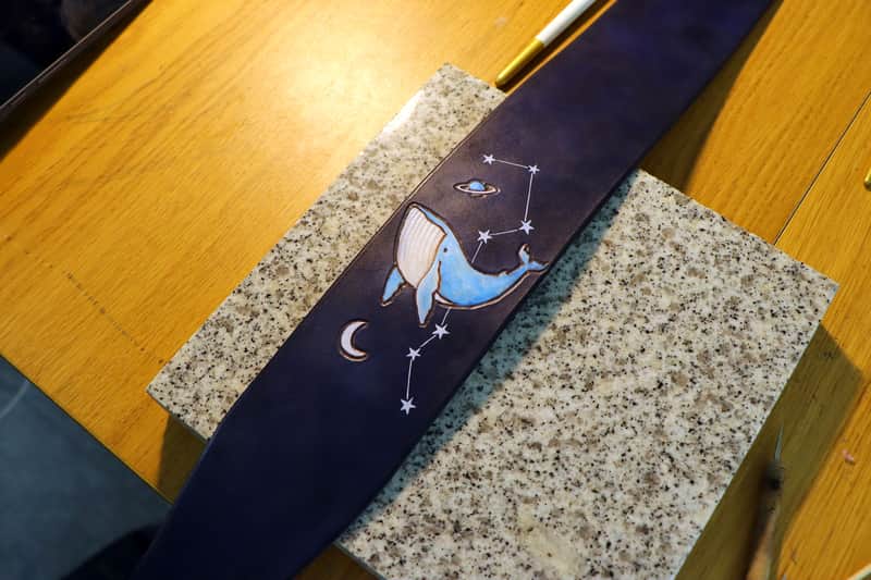 burnyblack custom made guitar strap - whale dark navy image 1
