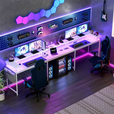 U-Shaped Music Studio Desk with LED Lights & Power Outlets - Ultimate Ergonomic Workspace image 6