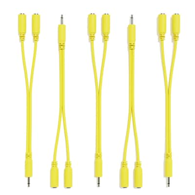 ExcelValley [Yellow] 5-Pack - Mono Splitter Y Patch Cables - TS 3.5mm 1/8" Eurorack Synth Synthesizer image 3