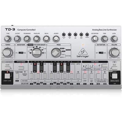 Behringer TD-3 Analog Bass Line Synthesizer, Silver, Bundle with TAPH100 Studio Monitor Headphones