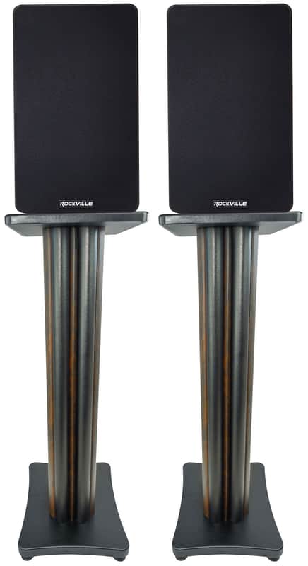 (2) Rockville RockShelf 58D 360w Dark Wood 5.25" Bookshelf Speakers+28" Stands image 1