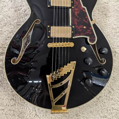 D'Angelico Excel SS Semi-Hollow Body Electric Guitar with Hard Case, Solid Black image 1