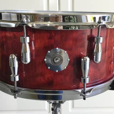 Scott’s custom drums Gold Custom 6 1/2”x14” cherry wood stave snare drum 2024 - Cherry red image 12