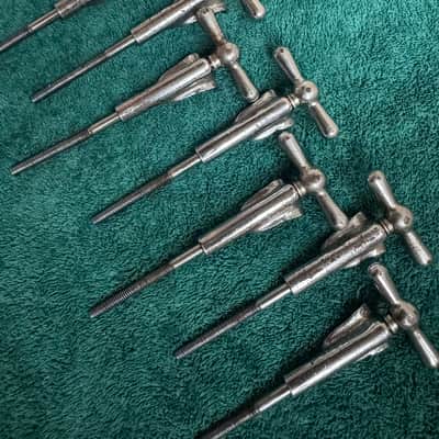 Leedy and Ludwig Lot of 8 “L” Bowtie Bass Drum Tension Rods 4.5” + Claws 50s - Nickel image 3