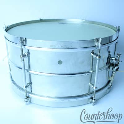 *Leedy 14x6.5"Utility Snare Drum Nickel Brass Indiana Single Bead Vintage 20s OG image 1