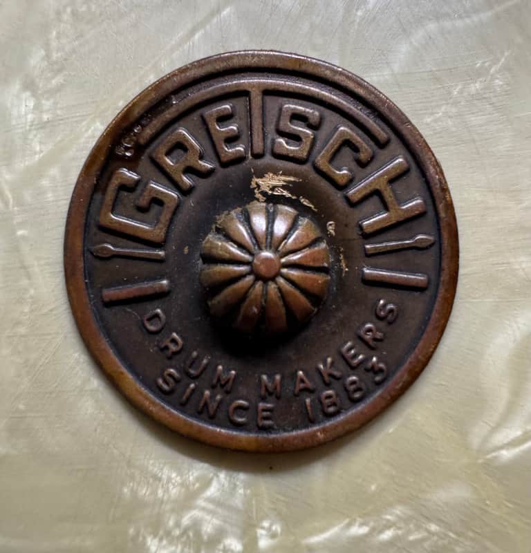 Gretsch Vintage 1960s Era Round Badge w/ Tack For 14x14 Tom 8x12 9x13 16x16 Progressive Jazz Name Band image 1