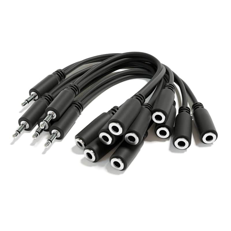 ExcelValley [Black] 5-Pack - Mono Splitter Y Patch Cables - TS 3.5mm 1/8" Eurorack Synth Synthesizer image 1