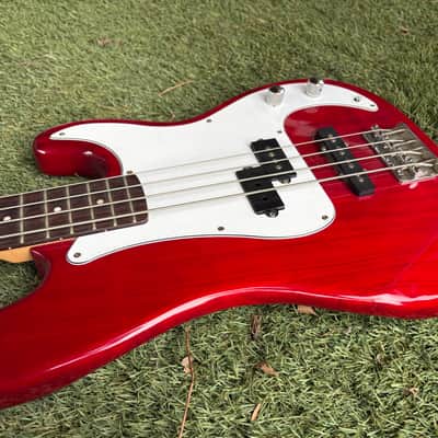 Standell Bass P/J style   Transparent Red Bird’s Beak Headstock *NOT A STANDEL * image 3