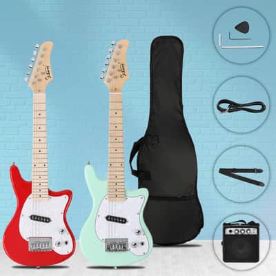 Glarry 30in Maple Fingerboard Mini Electric Guitar Kit with 5W Amplifier Bag String Shoulder Strap Plectrum Cord Wrench Tool 2020s - Red image 15