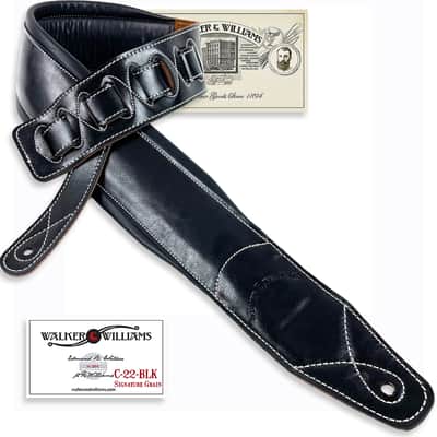 Walker and Williams C-22 Premium Black Signature Grain Leather 3" Wide Double Padded Guitar Strap For Acoustic, Electric, And Bass Guitars image 15