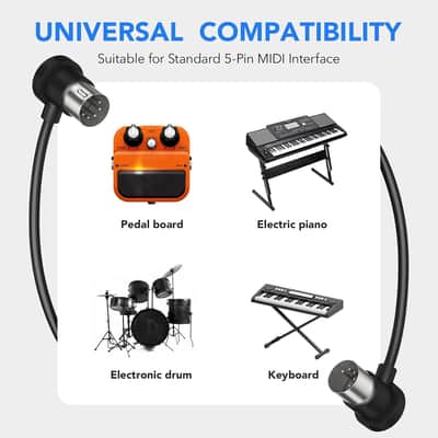4 Pack Premium Right Angle MIDI Cable 2FT, Low Profile for Saving Space MIDI Cables, Stable & Fast Transmission and Long-Lasting 5 Pin Din Cable, Ideal for MIDI Interface, Keyboard, Pedal Board image 6
