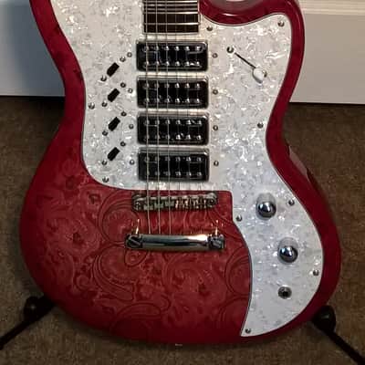Hutchins Doodlebug -- Brand New Cond; 4 Humbuckers; Paisley & Red Transparent Finish; w/ New Gig Bag image 2