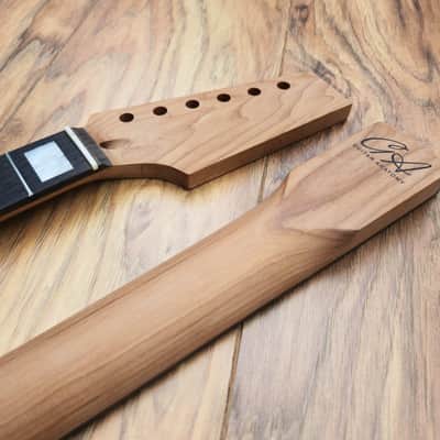 Stratocaster Compatible Roasted Maple and Rosewood Guitar Neck Pearl Inlays Unfinished Paddle Headstock image 2