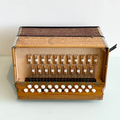 1940 Hohner A/D Button Accordion Natural Blonde Rare Vintage Embossed/Engraved Wood Design Concertina image 7