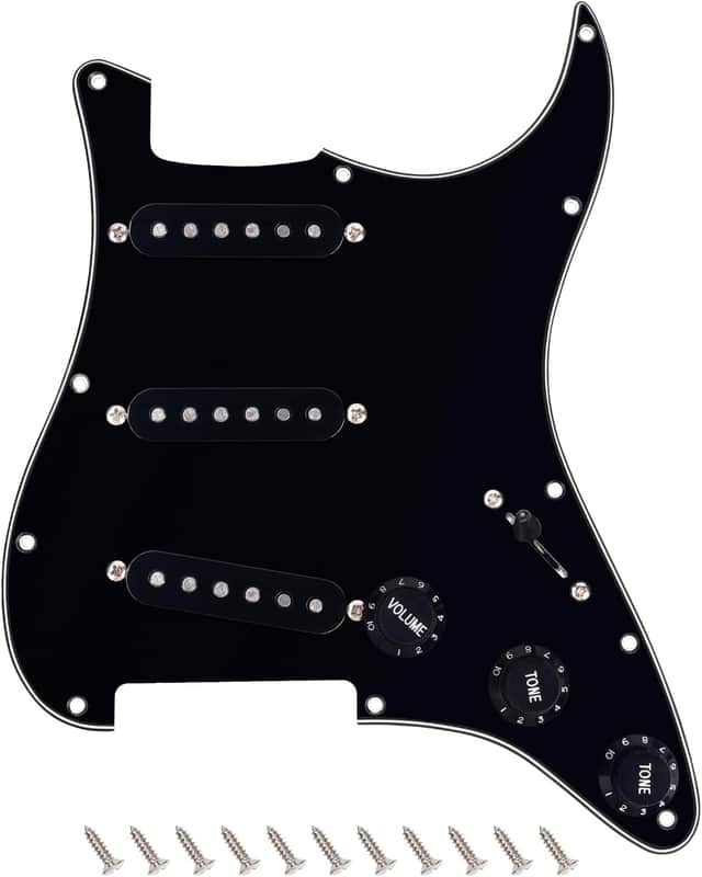 3Ply Loaded SSS Pickguard Vintage F '60s Tones Prewired Strat Pickguard with Staggered Alnico 5 SSS Single Coil Pickups for Fender Stratocaster ST Style Electric Guitars JT/HBZC-01 Black image 1