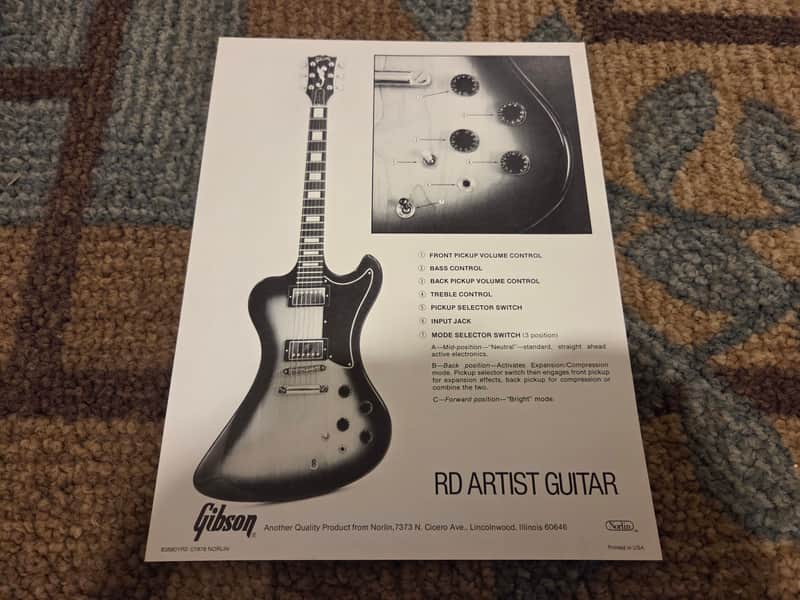 Vintage 1978 Gibson RD Artist Guitar Control Layout Spec. Sheet! Rare, Original Case Candy, Paperwork!