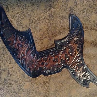 Custom Tooled Leather Pickguard fits Fender 50's Squire Bass image 1