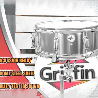 Griffin Metal Snare Drum - 14" x 5 - 5" Steel Chrome Shell - 8 Tuning Lugs & Snare Strainer Percussion Hardware Musical Instrument with Drummers Key for Students & Professionals image 5